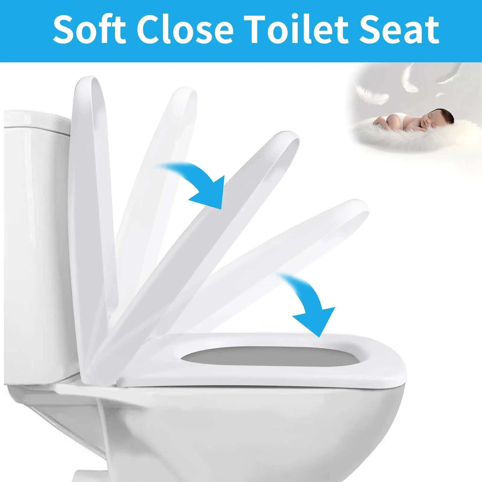 Simples Market white toilet seat with slow-close adjustable hinges for easy installation and cleaning