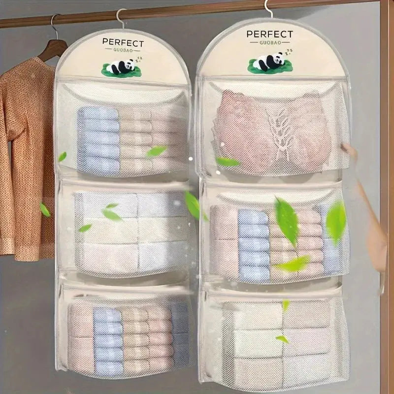 Two white three-tier hanging mesh storage organizers with visible pockets, brand Perfect Guobao.