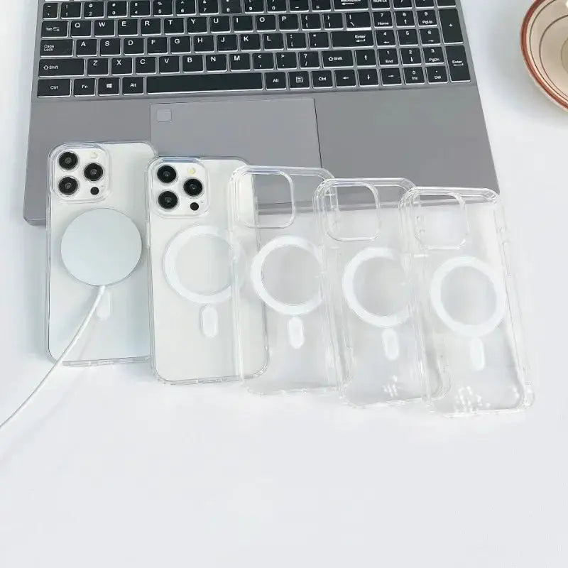 Simples Market original magnetic transparent MagSafe case set; clear, wireless charging compatible, 5 iPhone covers.