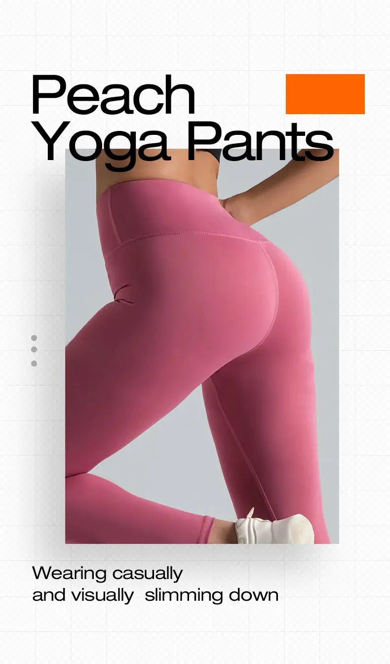 Pink high-waisted women's yoga leggings on a model with curved seam detail