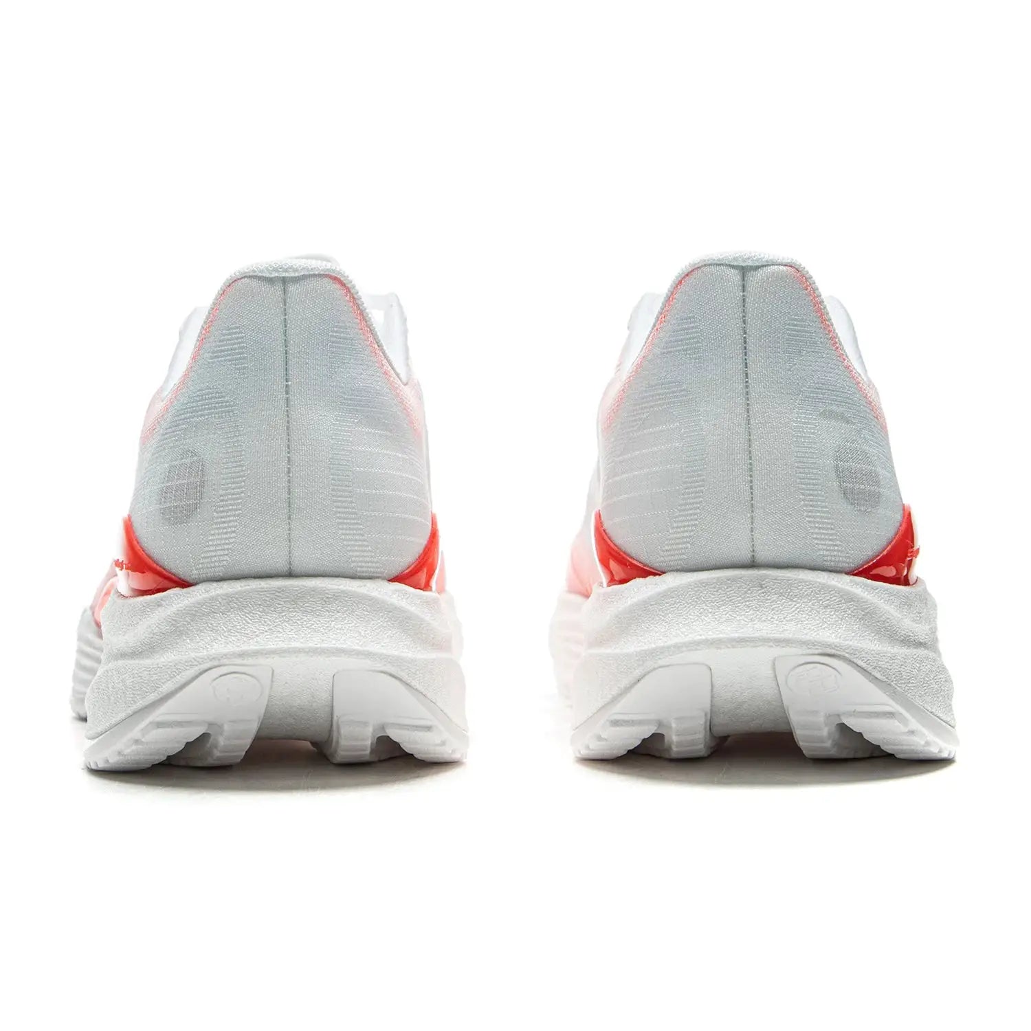Li-Ning men's running shoes, pair, grey uppers with coral accents, white soles.