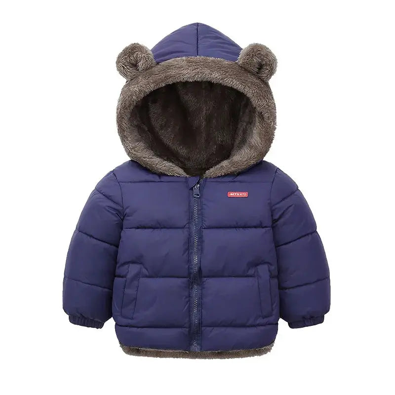 Baby Boys And Girls Hooded Cotton Outerwear Jacket Unisex Warm Fleece Cashmere Padded Winter Coat For Kids