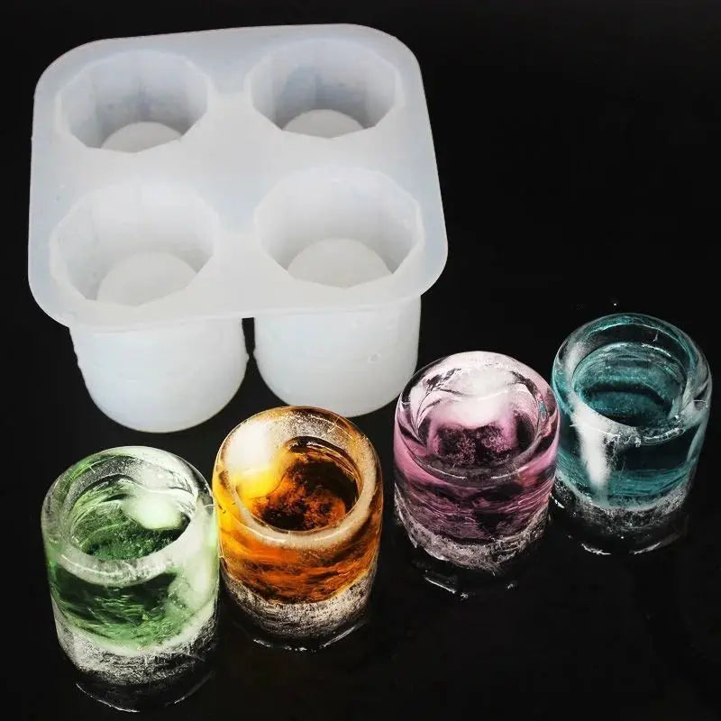 Simples Market silicone four-hole ice cube mold; white tray for round cup-shaped ice.