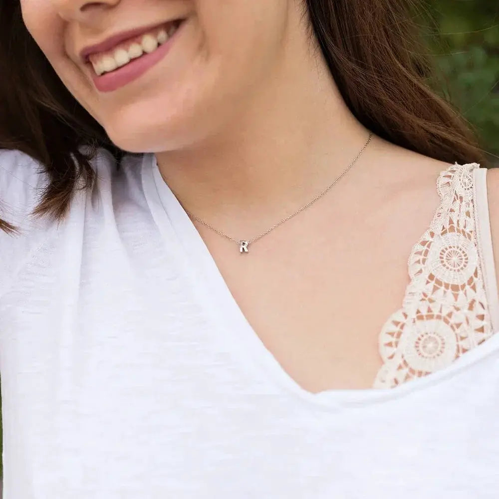 FSUNION New Arrival Tiny Initial Necklace For Women Gold Silver Color Cut Letters Single Name Pendant Choker