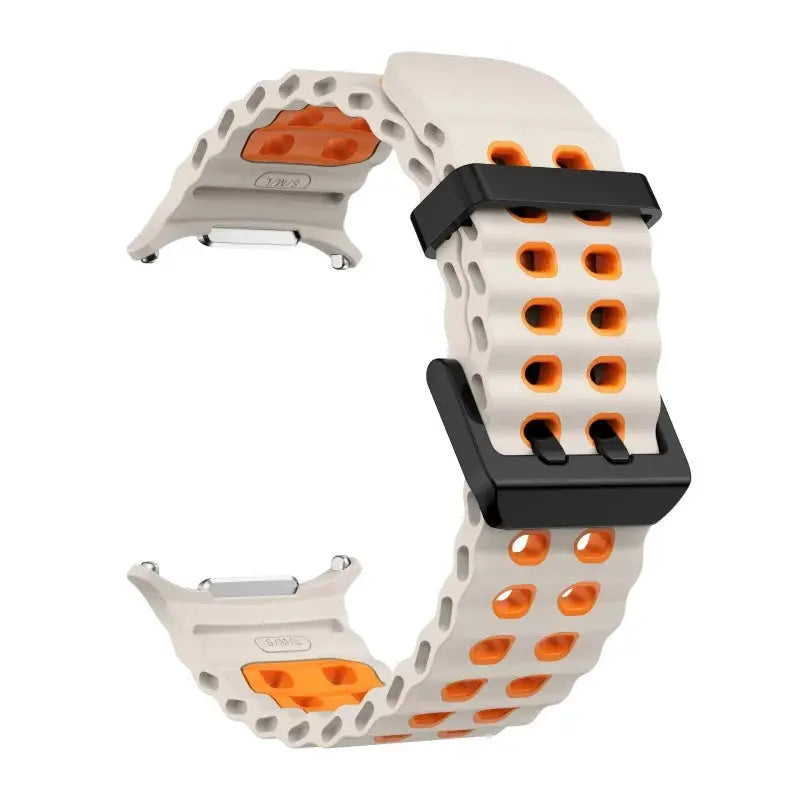 Marine Band silicone strap for Samsung Galaxy Watch Ultra 2 47mm by Simples Market, white with orange perforations