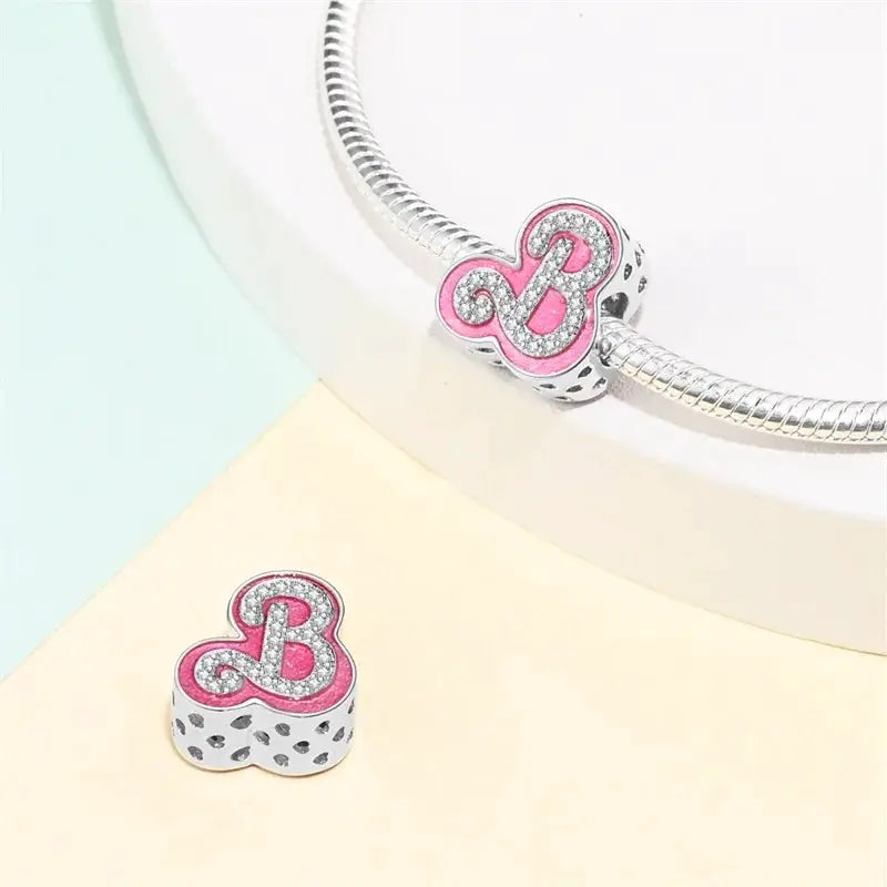 925 Silver Plated Magic Mirror Perfume Princess Angel Pink Charms Beads Fit Pandach 925 Bracelet Fine DIY Jewelry