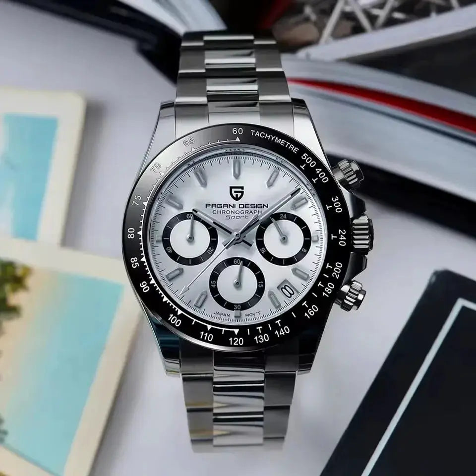 Pagani Design V2 40mm Classic Business Quartz Watch with Multi Time Zone Chronograph Sapphire Crystal for Men