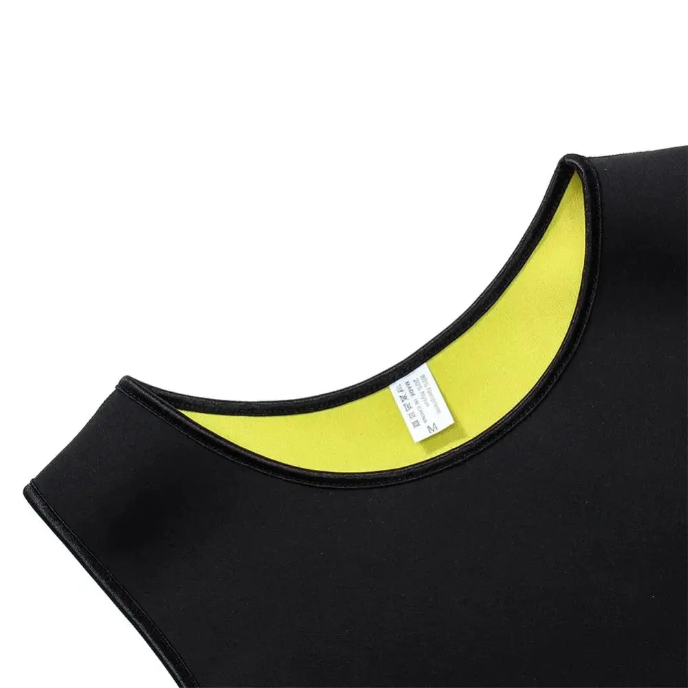 Men's slimming body shaper vest by Simples Market with black exterior and yellow lining.