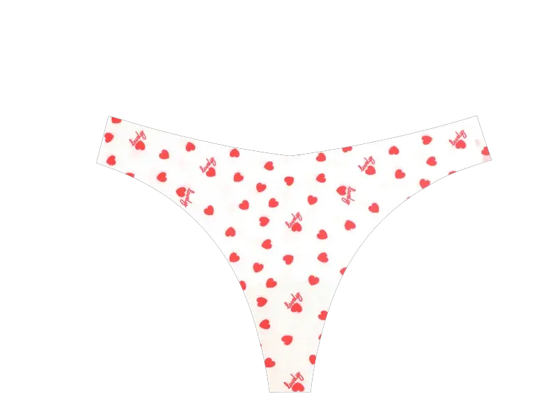 White ultra-thin seamless thong for women by Simples Market with red heart print