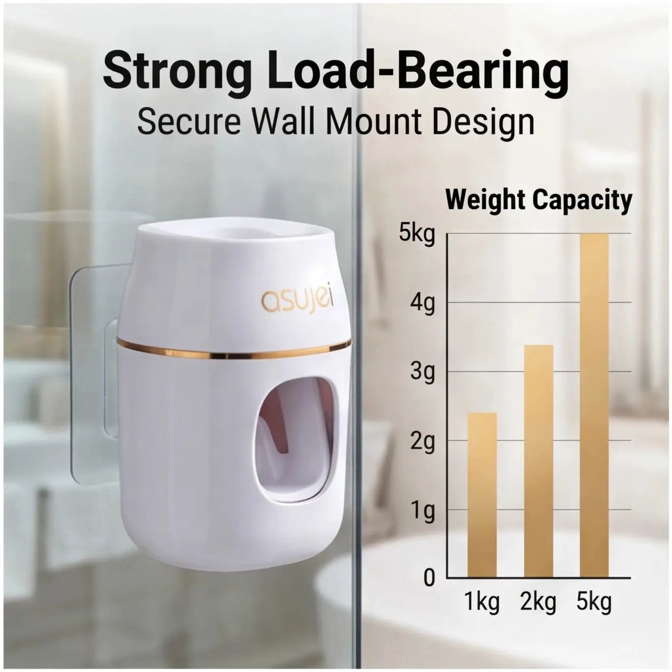 Automatic toothpaste refill rack by asujei; white wall-mounted squeezer with gold trim on glass
