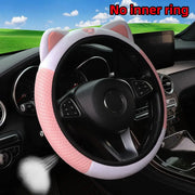 Steering wheel cover by Simples Market, kitten ears pink breathable mesh, no inner ring, fits 14.5–15 inch cars