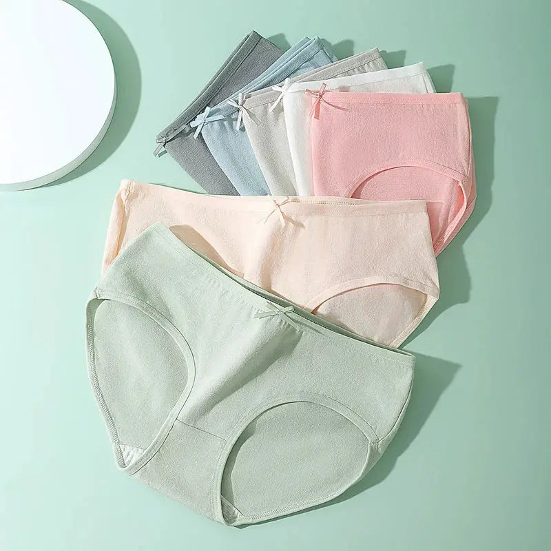7-piece cotton womens panties set in pastel colors, breathable low-rise briefs by Simples Market