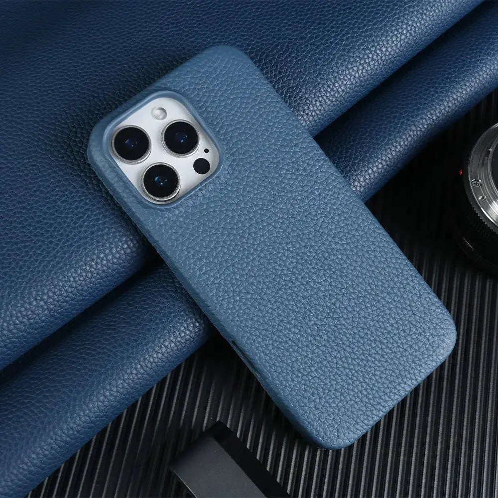 Simples Market MagSafe leather case for iPhone 16 Pro Max, blue full-wrap back cover