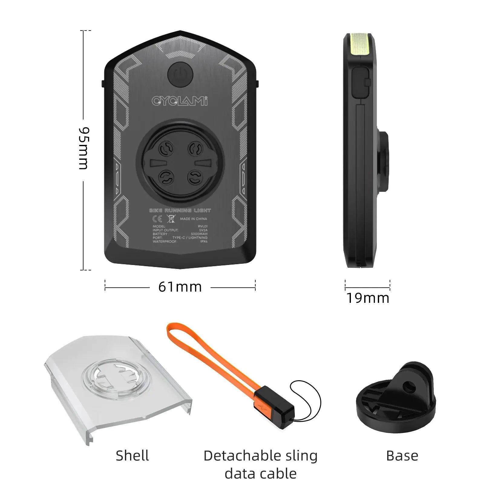 CYCLAMI RVL01 Bicycle Front Light IPX6 Waterproof Headlight Type C Charging for XOSS IGS Computer