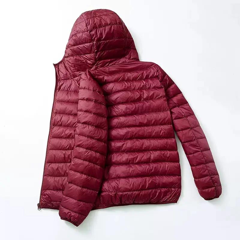 Simples Market men's burgundy duck-down hooded quilted puffer jacket