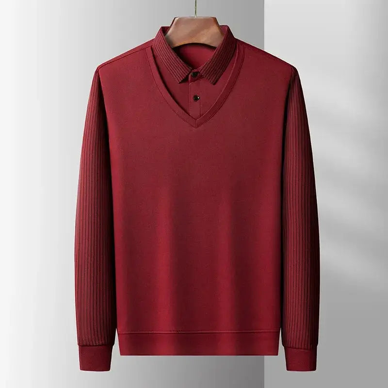 Men's red long-sleeve polo-style top by Simples Market, solid color with ribbed sleeves.