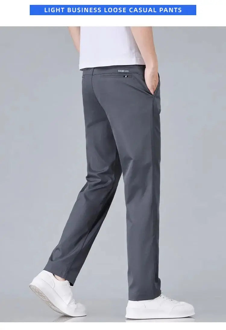 Simples Market men's slim stretch cotton casual pants in dark gray, solid color, business casual style