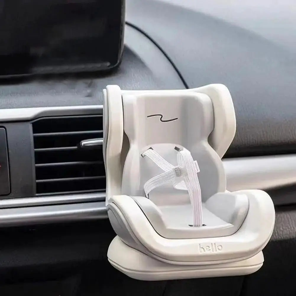 Car doll safety seat for 17cm dolls, white plastic miniature car seat with straps mounted on dashboard