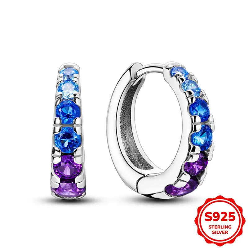 925 Sterling Silver Blue Zircon Butterfly Hoop Earrings for Women Fine Jewelry Gift