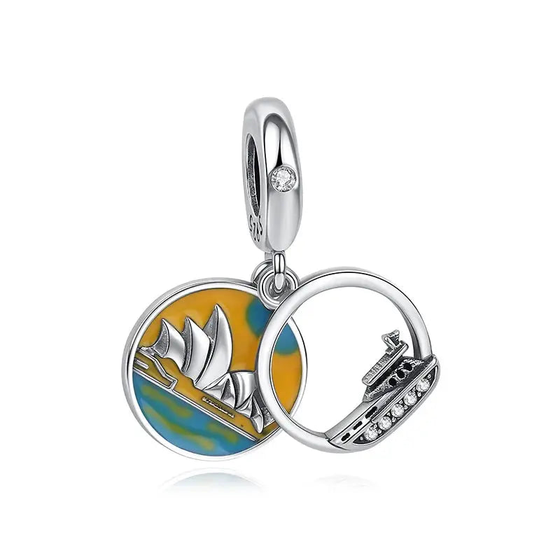 925 Sterling Silver Travel Theme Charms Beads London Bus Paris Suitcase Sam Panda Bracelets Necklaces Women DIY Jewelry