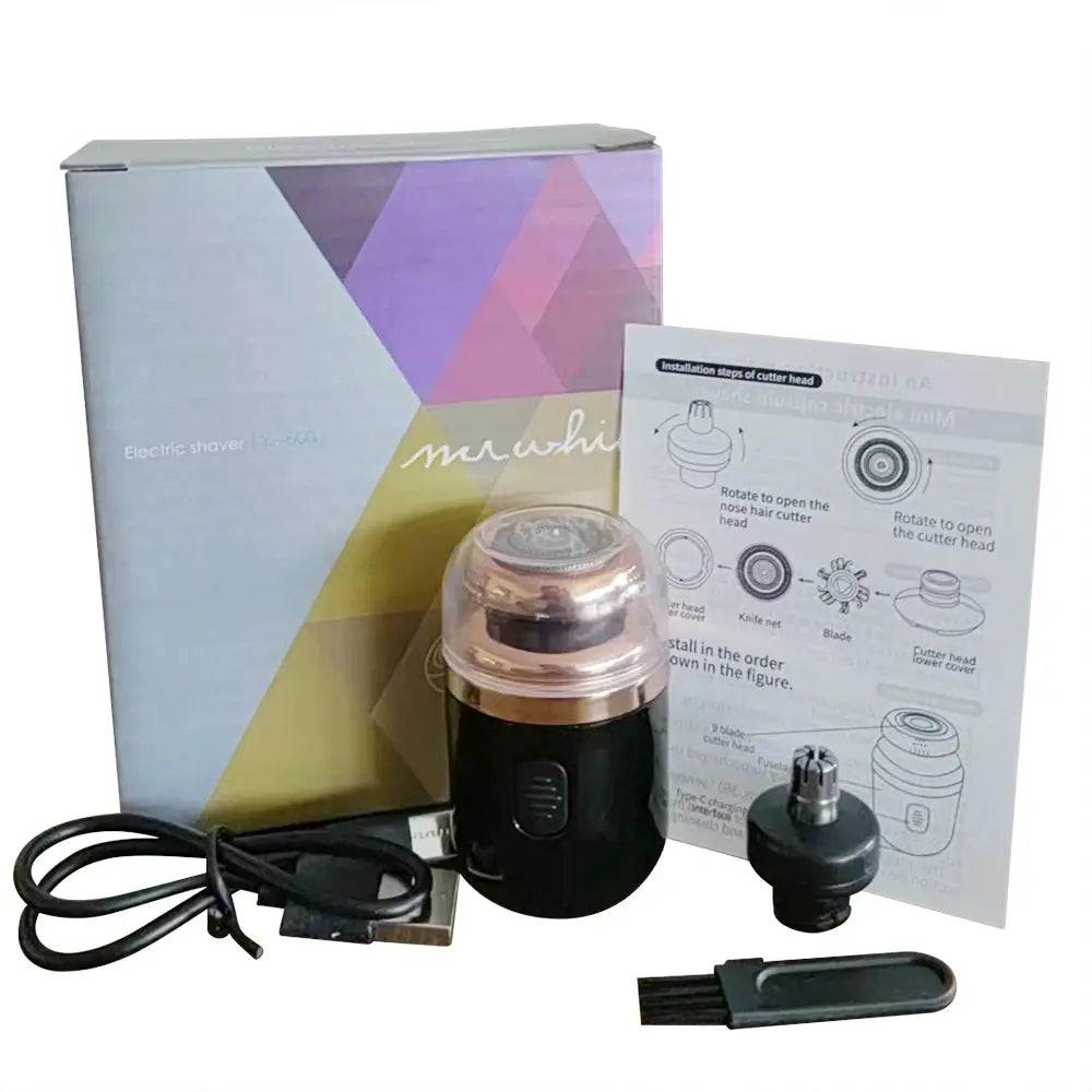 Mini washable electric razor travel capsule shaver from Simples Market with pink cap and USB charging cable