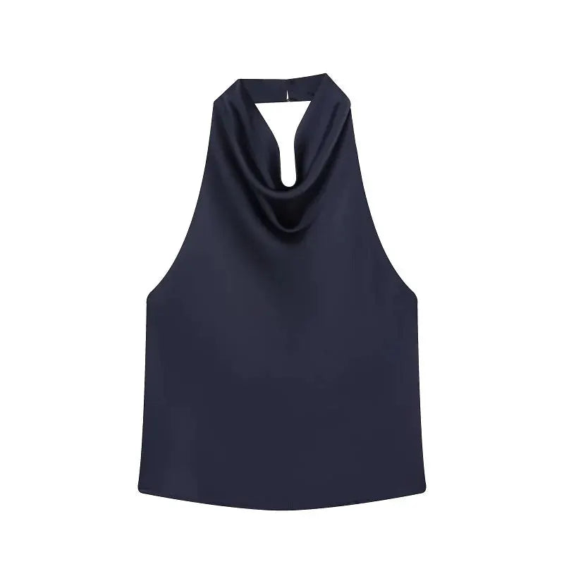 Mujer 2025 Black Satin Halter Top Backless Camisole For Women Off Shoulder Beachwear Summer Top