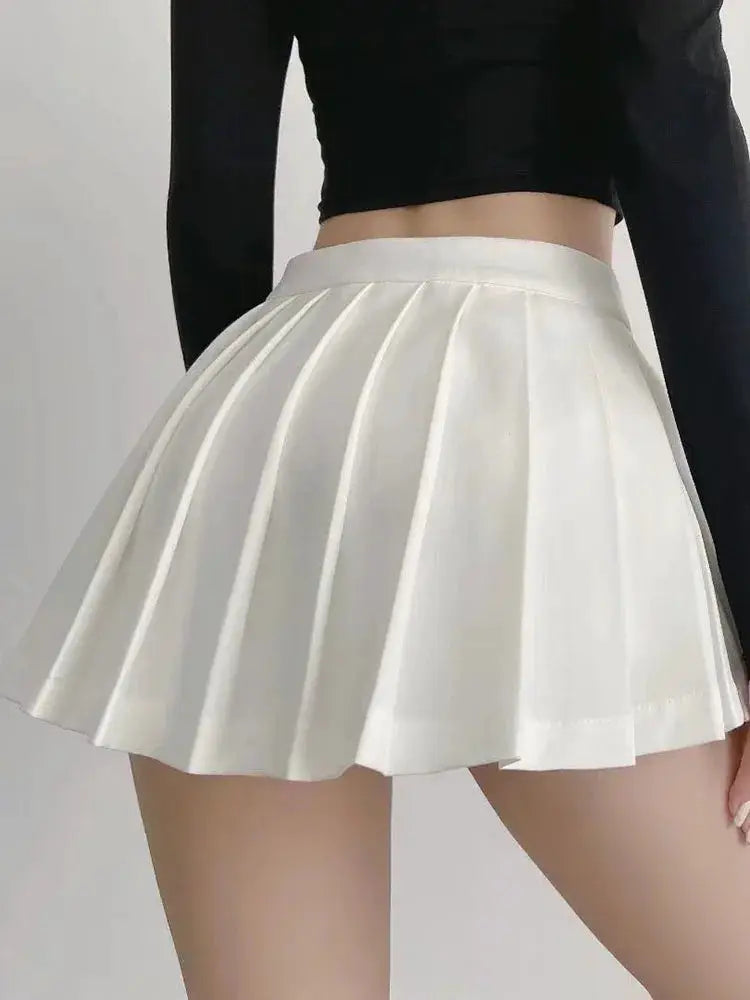 Women Pleated High Waist Mini Skirt White Vintage Korean Inspired A Line Dance Skirt All Day Comfort