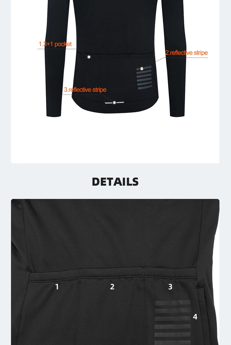 Simples Market YKYWBIKE men's cycling jersey, black long-sleeve thermal fleece with pockets