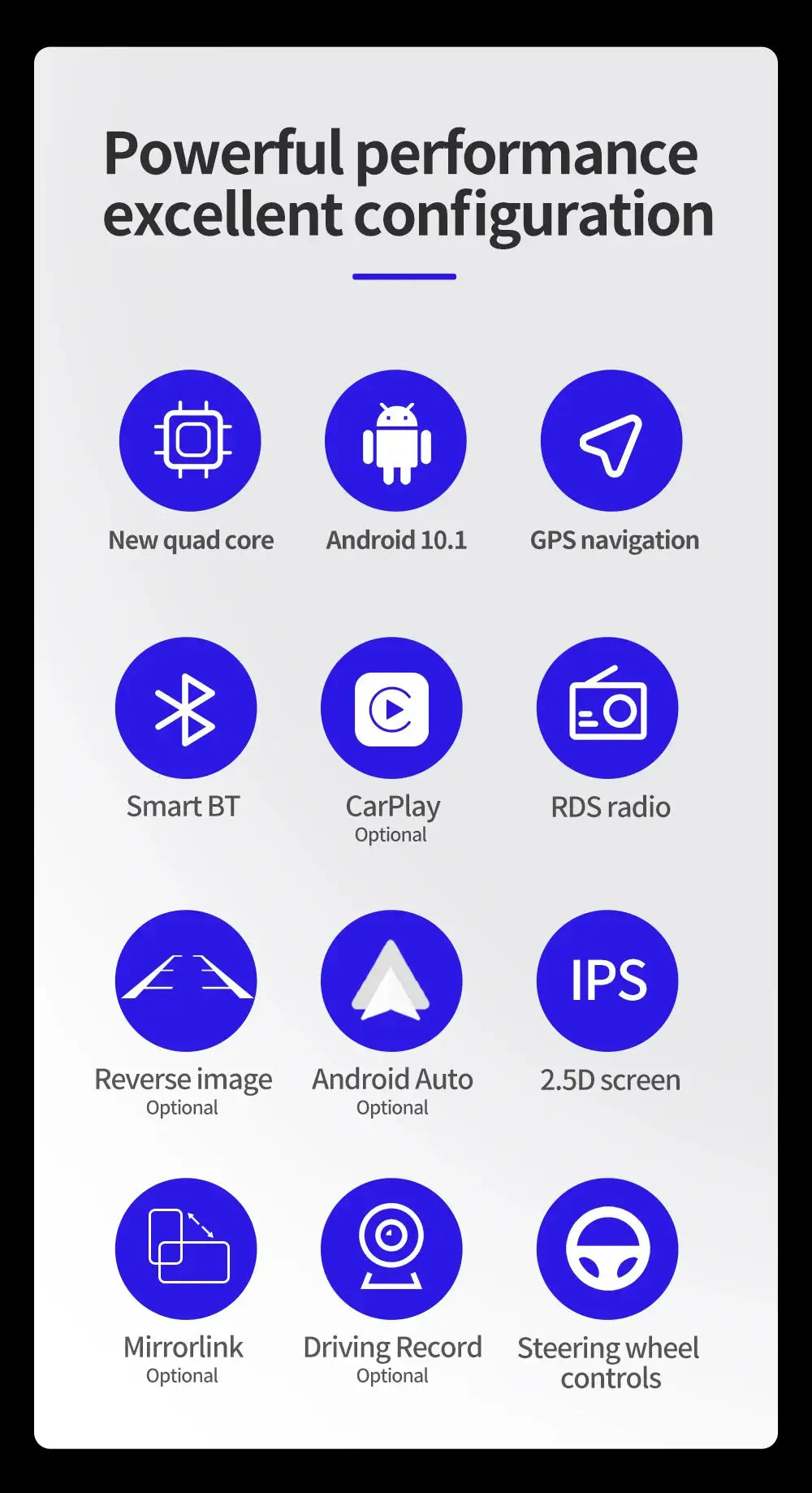 Simples Market BQCC 4core 2-Din Android car radio with Android 10.1, GPS navigation, Bluetooth, CarPlay Optional, RDS, IPS