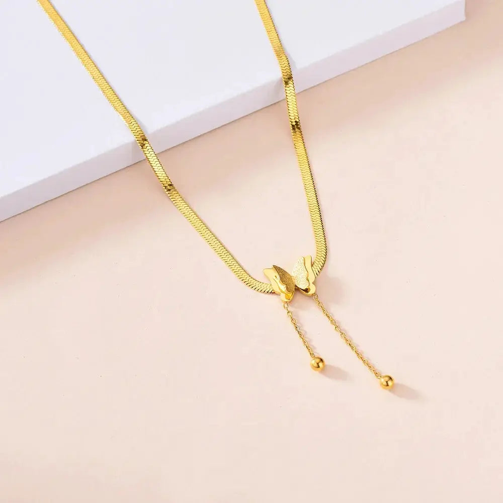 Vintage Butterfly Necklace For Women Golden Stainless Steel Snake Chains Choker With Charm Jewelry Gift