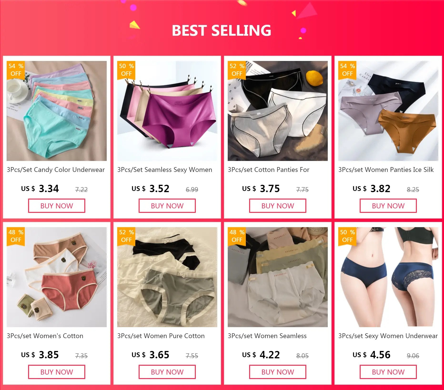 AOTOLK 3Pcs Set XXL Seamless Women Panties Mid-Waist Ice Silk Underwear, Assorted Colors by Simples Market