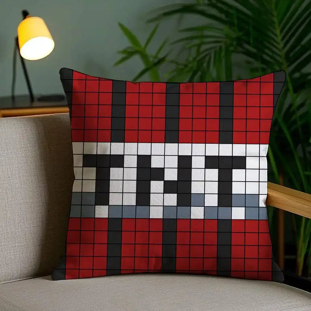 Game TNT Block Explosion pillow case, red and black pixel design, short plush, double-sided print