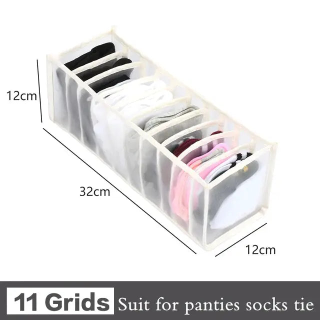 Closet organizer for underwear and socks; white fabric 11-grid foldable drawer divider, 32cm long.