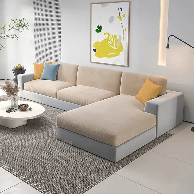 Simples Market velvet sofa seat cushion cover, beige, for L-shaped sectional couch.