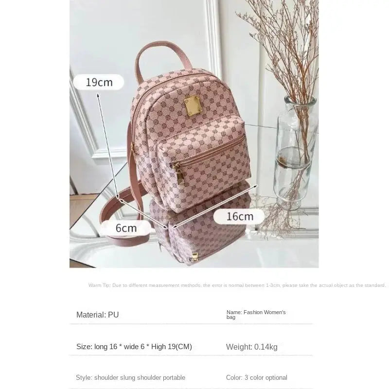 Simples Market Classic women's backpack, pink PU with gold hardware, 19x16x6 cm