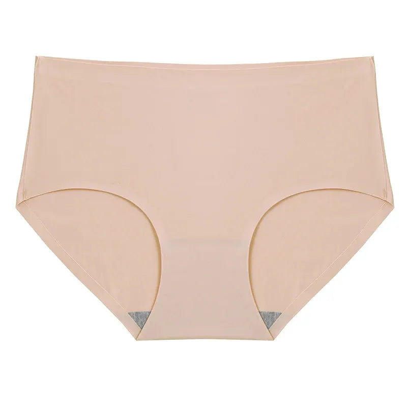 Seamless beige women's panties; high-waist full-coverage briefs