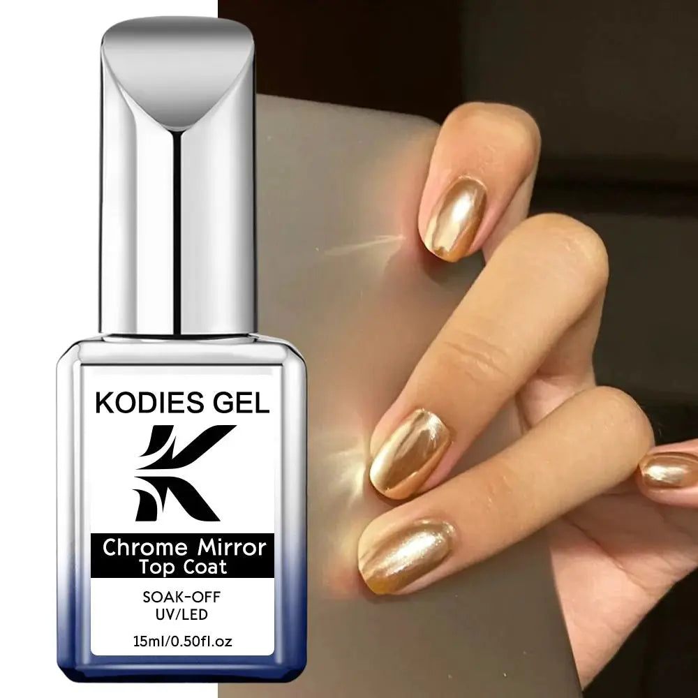 KODIES Chrome Top Coat Gel Nail Polish - UV Gel Finish, 15ML, No Wipe, Semi - Permanent - Simples Market