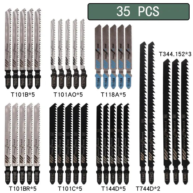 T Shaft Jigsaw Blades Set HCS Assorted For Wood Plastic Metal Cutting 10 20 35 48 Pieces T119B T111C T218A T118A T118B