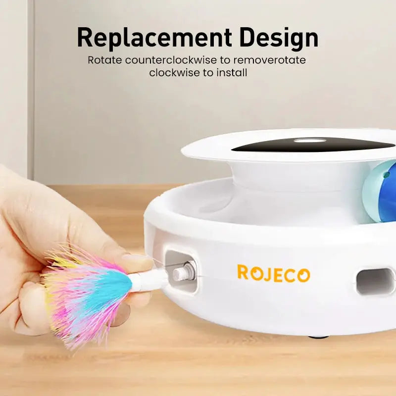 Rojeco 2 In 1 Smart Cat Toy Automatic Feather And Interactive Ball With 5 Modes Electronic Pet Toy
