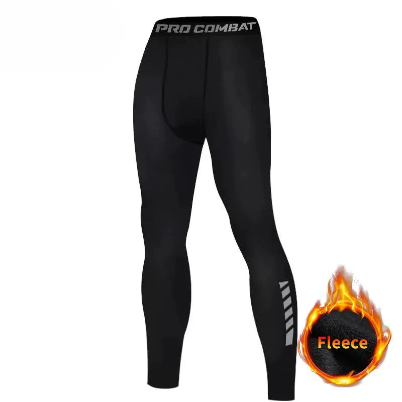 SONECHOKI men's black compression pants, fleece-lined polyester tights with Pro Combat waistband and reflective stripes