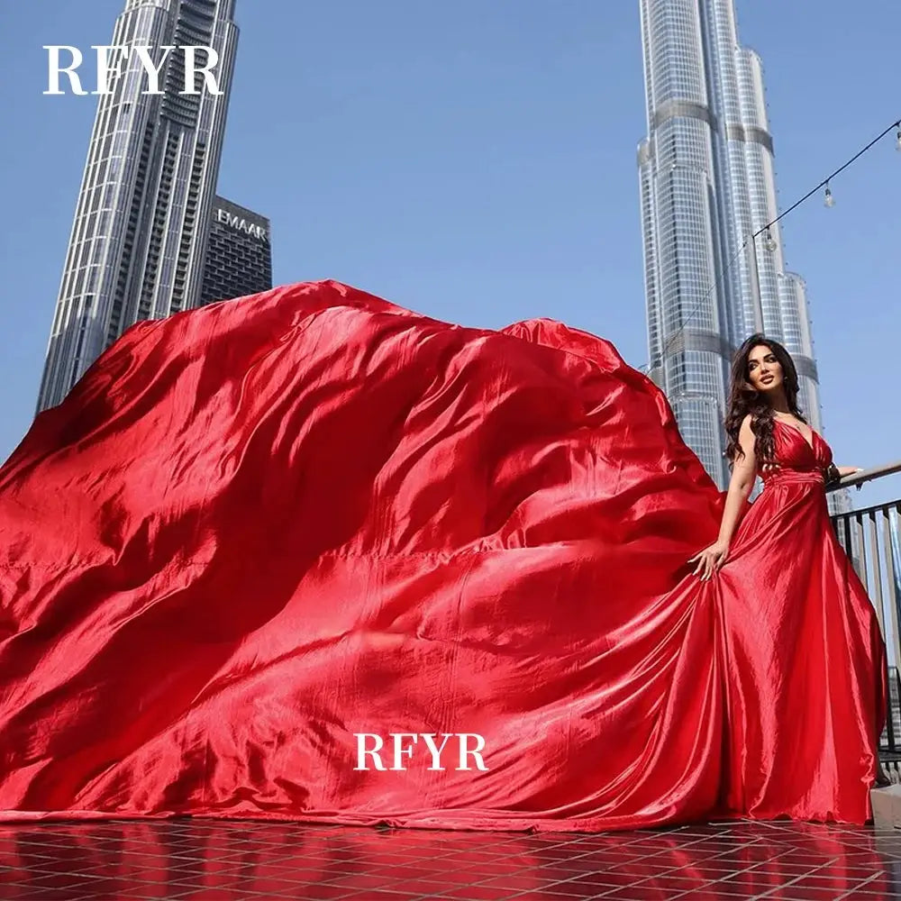 A Line Satin Evening Dress With Long Train Flying Dress For Arab Women