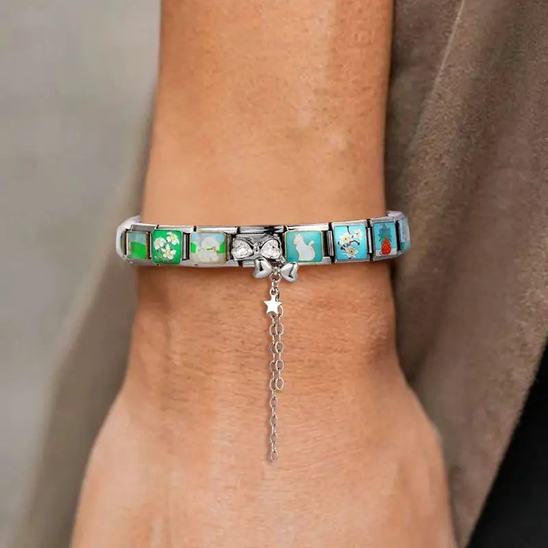 Zircon Moon Cherry Bow Knot Butterfly Heart Star Italian Charm Links For 9mm Bracelet Stainless Steel DIY Jewelry Gifts