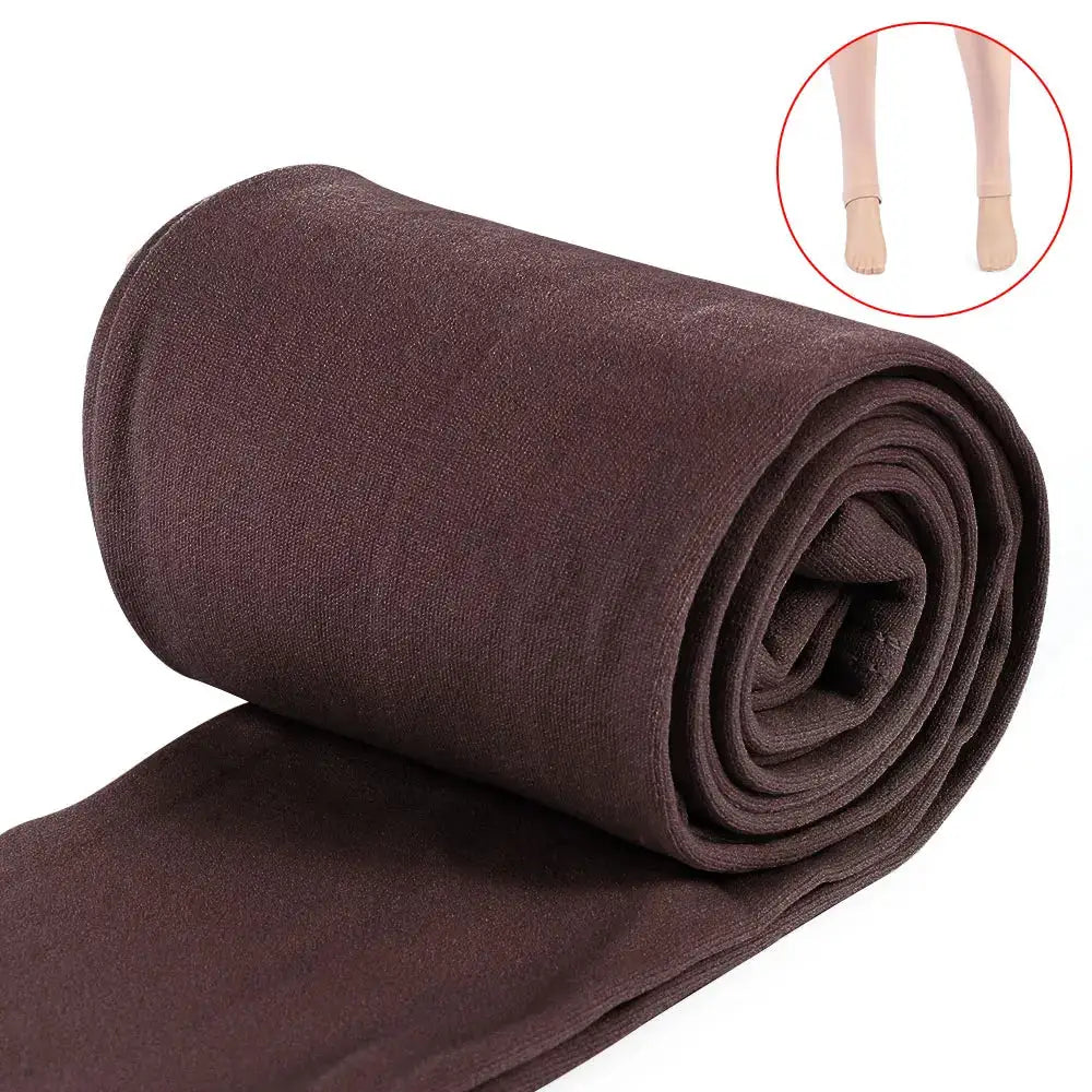 Brown fleece-lined thermal leggings rolled up; warm, stretchy winter tights