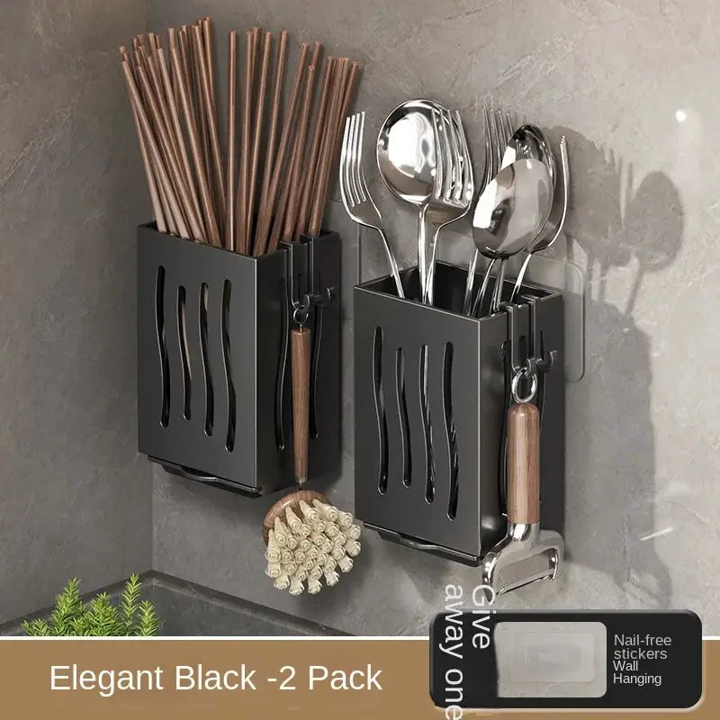 Chopsticks and utensil organizers, Simples Market Elegant Black 2-Pack wall-mounted with hooks