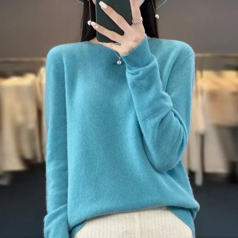 Aurora Merino O Neck Sweater For Women 100 Percent Extrafine Australian Merino Wool Lightweight Warmth