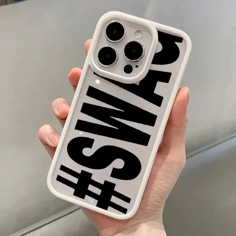 White shockproof phone case with bold black SWAG lettering for iPhone.