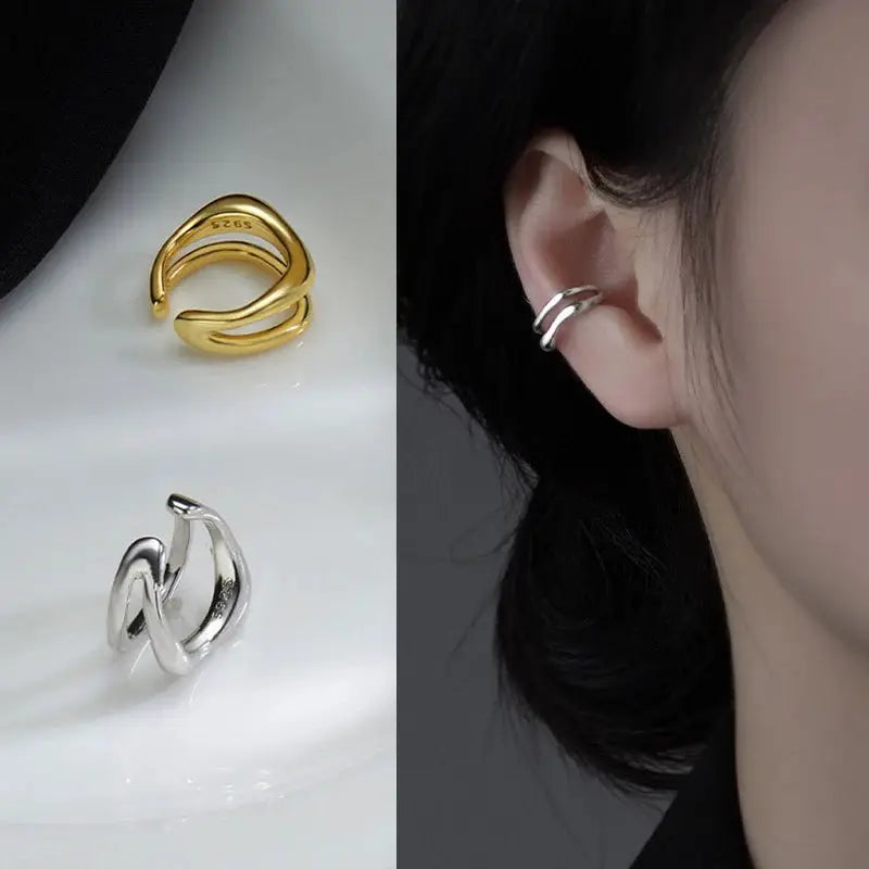 1Pc Ear Cuff Earring Non Piercing Double Layer Ear Clip For Women Fake Cartilage Simple Y2K Jewelry New