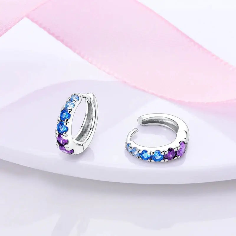 925 Sterling Silver Blue Zircon Butterfly Hoop Earrings for Women Fine Jewelry Gift