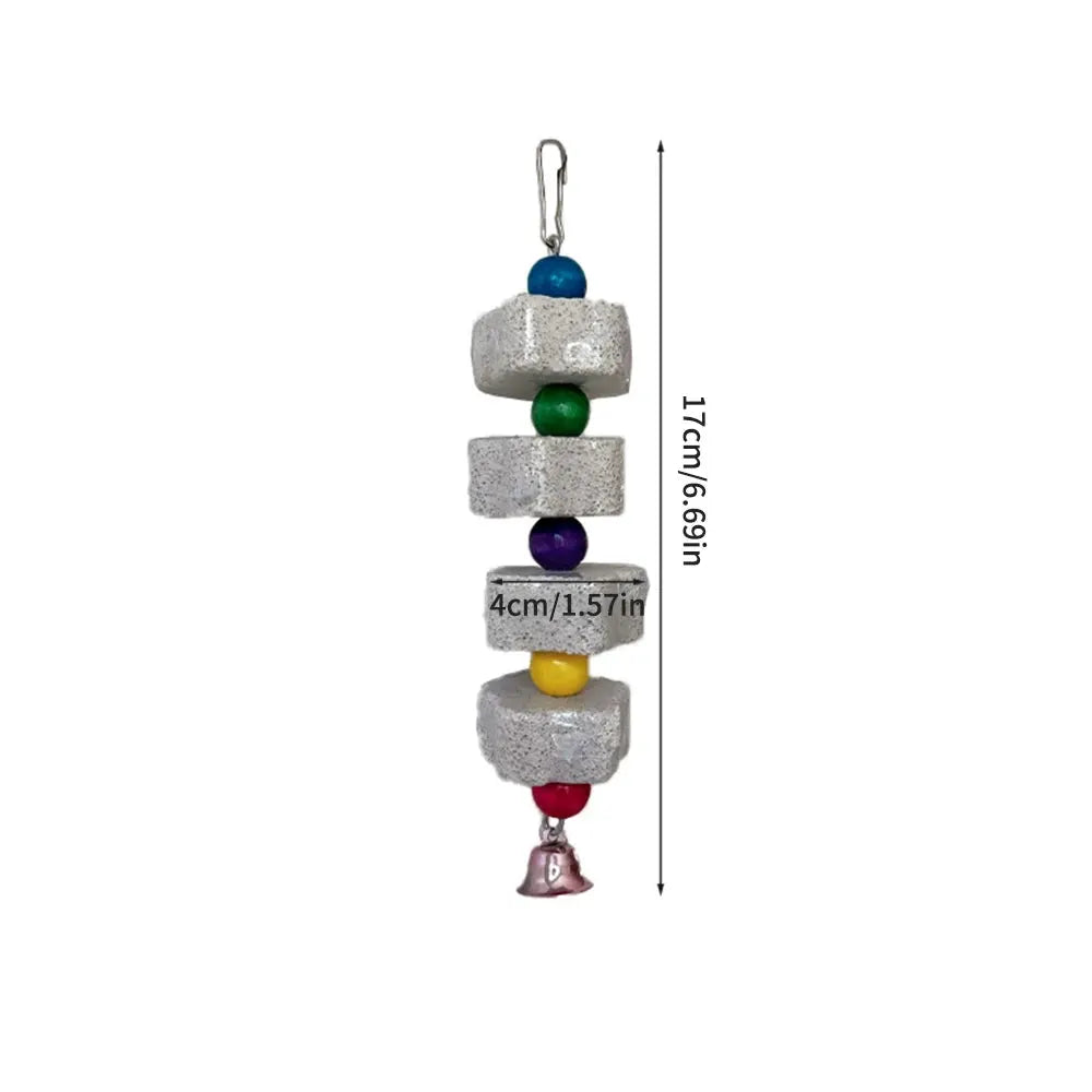 Volcanic rock pet teeth-grinding toy by Simples Market for parrots and hamsters with colorful beads and bell