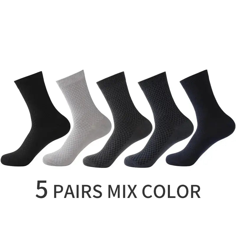 Men Bamboo Fiber Crew Socks 5 Pairs Breathable Moisture Wicking Casual Dress Socks For Spring Summer Autumn